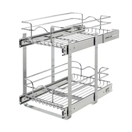Rev-A-Shelf 5WB2 2-Tier Wire Basket Pull Out Shelf Storage for Kitchen Base Cabinet Organization, Chrome image {6}