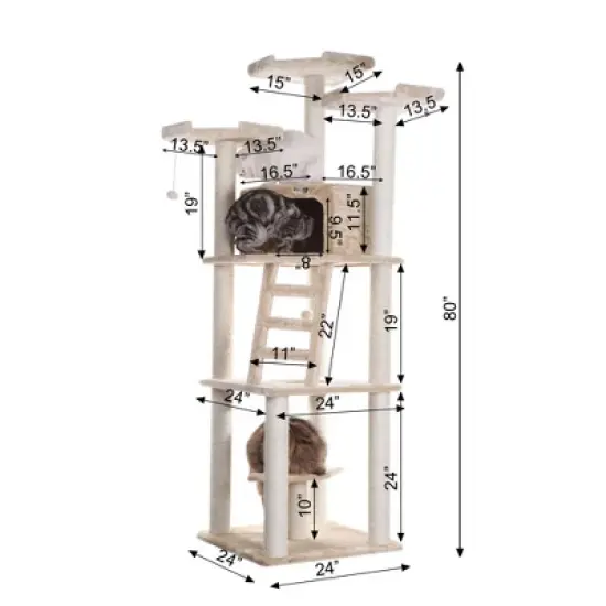 Armarkat Multi-function Real Wood Cat Tower W Spacious Condo, Perches A8001, Beige image {7}