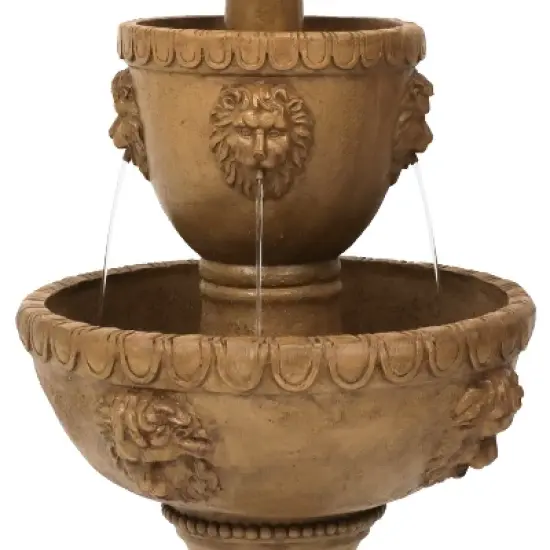 Sunnydaze 41"H Electric Fiberglass and Resin 2-Tier Lion Head Outdoor Water Fountain image {4}