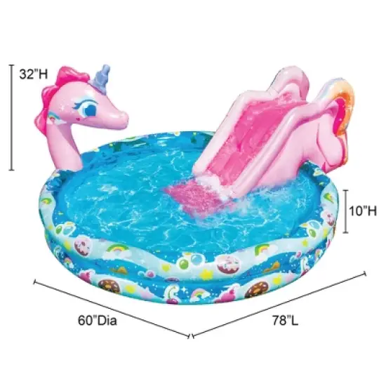 Banzai Spray 'N Splash 78 x 60 x 32" Unicorn Inflatable Pool image {4}