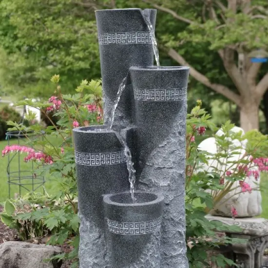 Sunnydaze 41"H Electric Polystone 4-Tier Staggered Pillars Outdoor Water Fountain with LED Lights image {5}