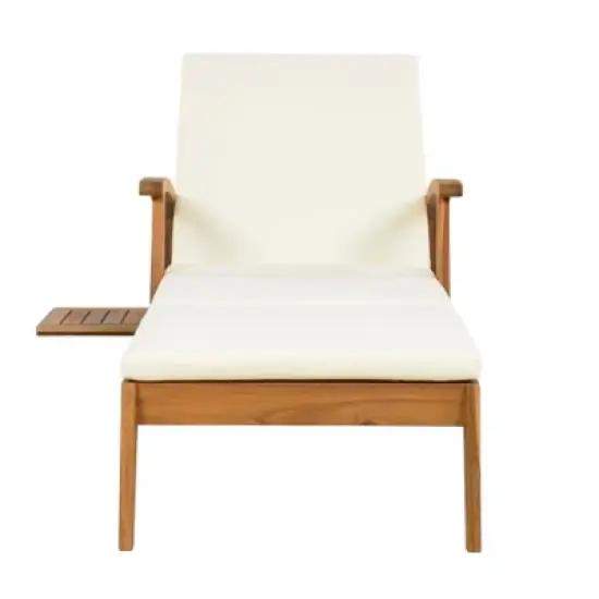 Outdoor Chaise Lounge with Cushion and Wheels, Wooden Adjustable Backrest Recliner for Patio, Poolside or Garden Relaxation-Maison Boucle image {3}