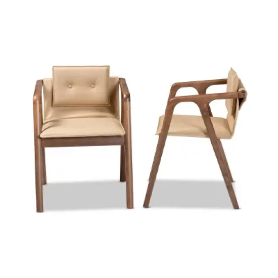 2pc Marcena Imitation Leather Upholstered and Wood Dining Chair Set - Baxton Studio image {2}