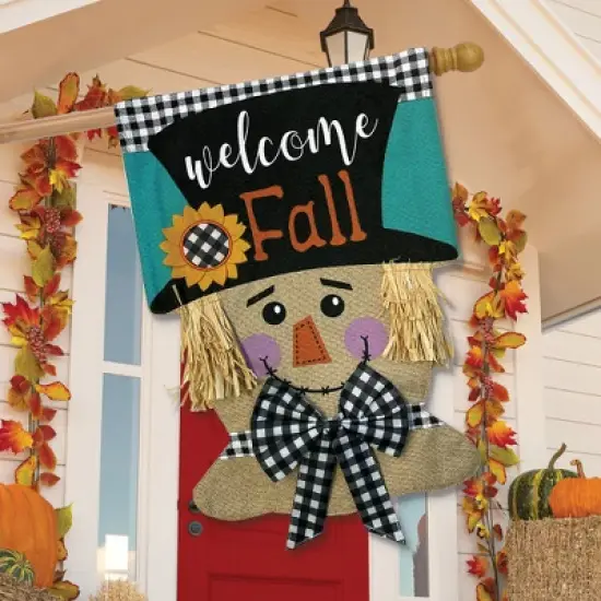Briarwood Lane Welcome Fall Scarecrow Burlap Fall House Flag Autu image {2}