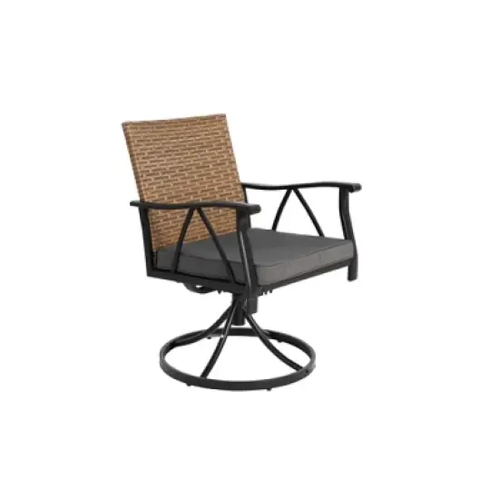 7-Piece Outdoor Patio Steel Dining Set with 59" Rectangular Table, 2 Swivel Rocker & 4 Armchairs, and Rattan Backrest image {5}