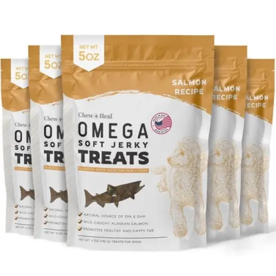 Chew + Heal Wild-Caught Alaskan Salmon Omega Soft Jerky Treats for Dogs, Natural Source of EPA & DHA, Promotes Healthy & Happy Fur - 5oz image {11}