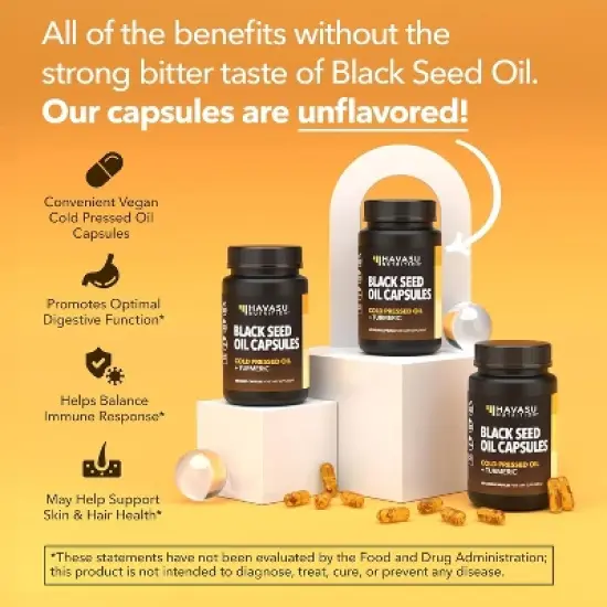 Black Seed Oil Capsules + Turmeric Curcumin Supplement 95% Curcuminoids, Immune & Digestive Health Support, Havasu Nutrition, 60ct image {5}