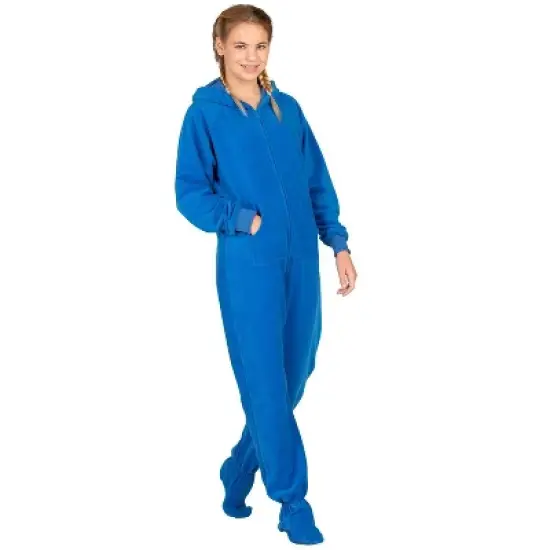Footed Pajamas - Brilliant Blue Kids Hoodie Fleece Onesie image {2}