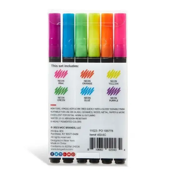 KINGART PRO Paint Pens Extra Fine Tip, 6 Neon Colors image {6}