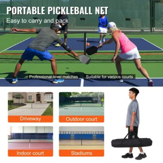 VEVOR Pickleball Net Set, 22FT Regulation Size Portable Pickleball System with Carrying Bag & Balls & Paddles, Metal Frame & Strong PE Net image {6}