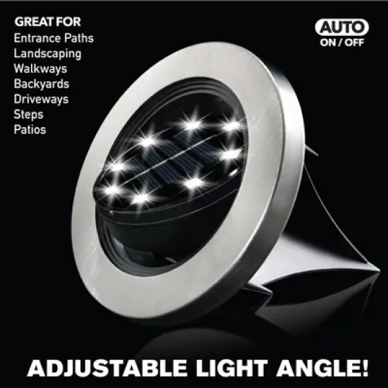 Bell + Howell 8 LED Swivel Solar Powered Disk Lights with Auto On/Off, Adjustable Angle, Walkway Lights image {6}