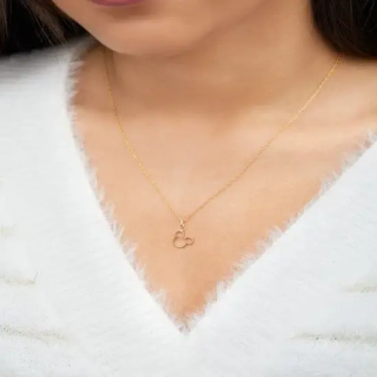 Disney Womens Mickey Mouse 14k Yellow Gold Cutout Pendant Necklace, 18" image {1}