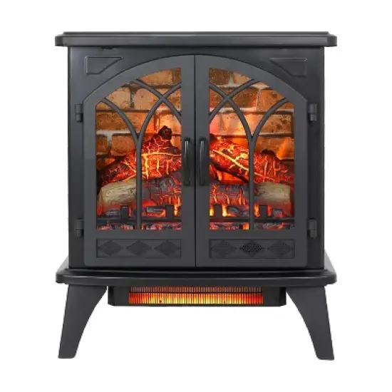 24" Freestanding Electric Fireplace Stove - 3D Infrared Flame Effect w/ Remote Control, Overheat Protection & 5100 BTU Heater (Black) image {2}