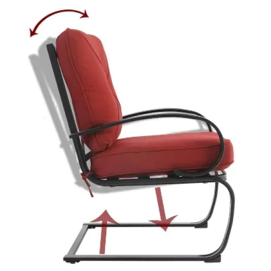 7pc Patio Dining Set with Rectangular Table with Umbrella Hole & Spring Motion Chairs - Burgundy - Captiva Designs image {7}