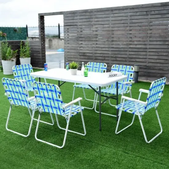 Costway 6pcs Folding Beach Chair Camping Lawn Webbing Chair Lightweight 1 Position Blue image {2}