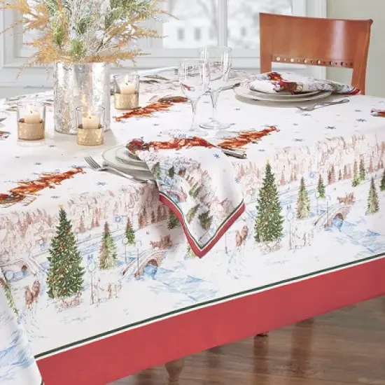 Elrene Santa&rsquo;s Snowy Sleighride Tablecloth - Red/Green - Elrene Home Fashions image {2}