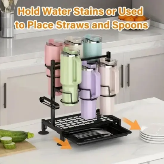 SEVOBAL Stanley 40 oz Water Bottle Organizer with Handle Kitchen Storage for Stanley Cup Accessories Mug Organizer, Black, 16.19"*10.34"*2.93" image {3}