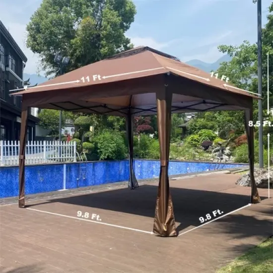 Outdoor 11x 11Ft Pop Up Gazebo Canopy With Removable Zipper Netting,2-Tier Soft Top Event Tent image {2}