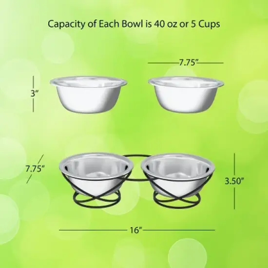 Set of 2 Elevated Dog Bowls - Stainless-Steel 40-Ounce Food and Water Bowls for Dogs and Cats in a Raised 3.5-Inch-Tall Decorative Stand by PETMAKER image {1}