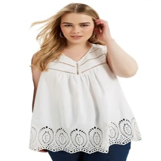 June + Vie by Roaman's Women&rsquo;s Plus Size Lace Yoke La Vie Tank image {1}