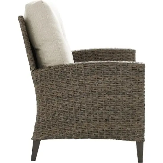 HomeStock Rockport Outdoor Wicker High Back Loveseat Oatmeal/Light Brown image {5}