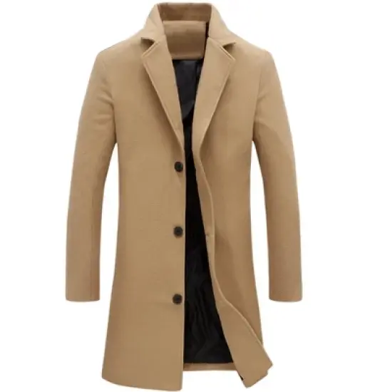 Lars Amadeus Men's Slim Fit Winter Notched Lapel Single Breasted Long Jacket Overcoat image {9}