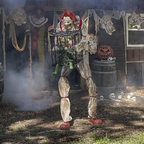 7 Ft. Cagey the Clown Animated Prop Standing Halloween Decoration image {1}