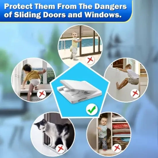 2 Pack Sliding Door Lock, Child Pets Safety Lock for Sliding Glass Doors, Sliding Windows, Sliding Closet image {5}