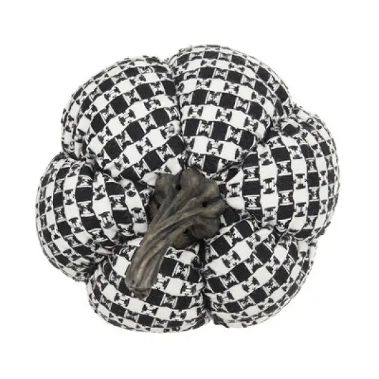 Gulches Set of 2 7x7x6.7" Fabric Black-White Plaid Pumpkin, Halloween Decor image {4}