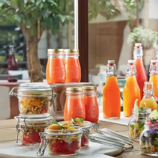 Bormioli Rocco Quattro Stagioni Bottles &ndash; 6.75 Oz. Glass Jars with Twist Top Lids, Embossed Beehive Design  &ndash; Made in Italy (Set of 4) image {4}