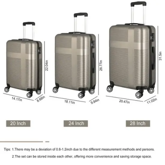 Carry On Luggage with Wheels, ABS 3 Pieces 20"/24"/28" TSA Lock Hardside Expandable Spinner Luggages Lightweight Rolling Suitcase for Travel image {4}