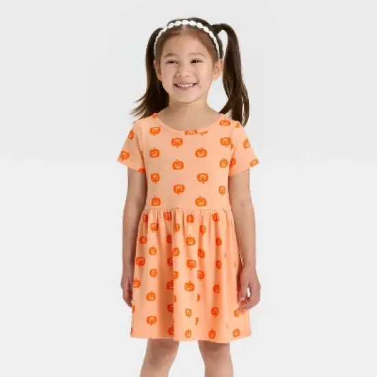 Toddler Girls' Short Sleeve Halloween Pumpkin Dress - Cat & Jack&trade; Orange image {3}