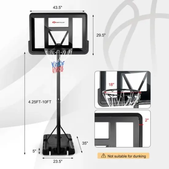 Costway Portable Basketball Hoop Stand Adjustable Height W/Shatterproof Backboard Wheels image {2}