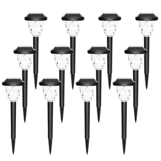 GIGALUMI 12 Pack Solar Pathway Lights, Waterproof Auto On/Off Outdoor Solar Lights for Garden, Walkway and Lawn,Warm White image {8}