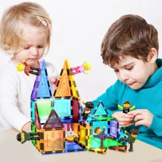 PICASSO-TILES Family Character Magnetic Tile for Kids, 4PCS Construction STEM Building Blocks Educational Toy image {1}