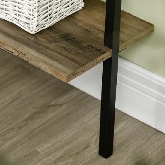 HOMCOM Industrial 5 Tier Ladder Shelf, Wall Mount Storage Shelves Bookcase with Metal Frame, Corner Unit, Plant Flower Rack for Living Room, Balcony, Brown image {5}