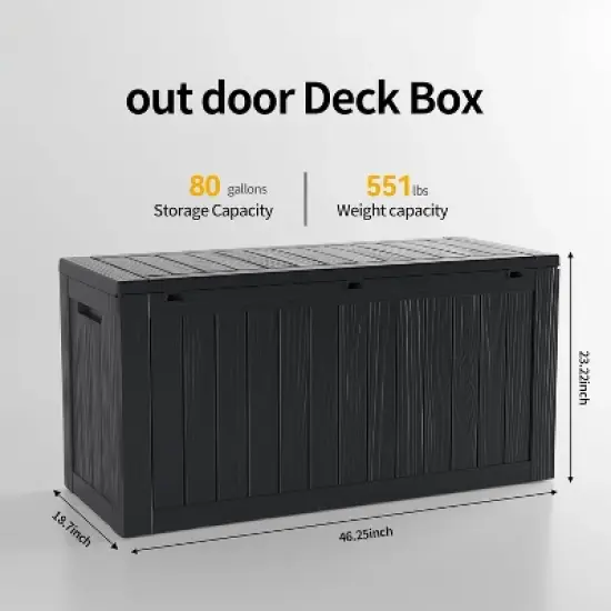 80 Gallon lockable waterproof outdoor storage box, suitable for seating terrace furniture or storing tools, swimming pool accessories,Black image {1}
