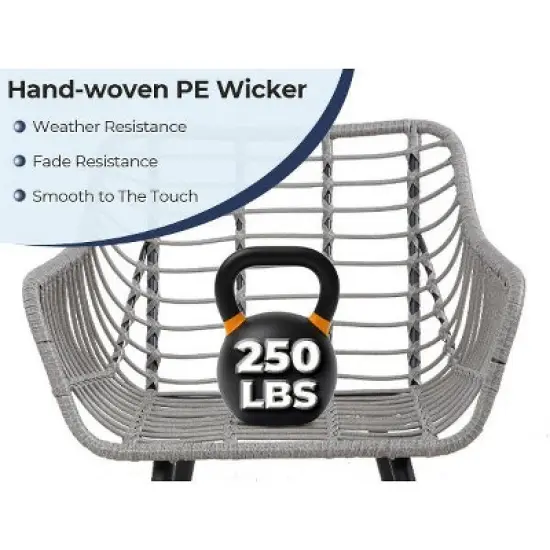 5-Piece Patio Bistro Set with Ottoman, Outdoor Wicker Furniture with Tempered Glass Table, Chairs and Footrests for Balcony, Porch, or Poolside image {4}