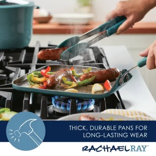Rachael Ray Cook + Create Aluminum Nonstick Square Stovetop Griddle Pan 11" Agave Blue image {9}