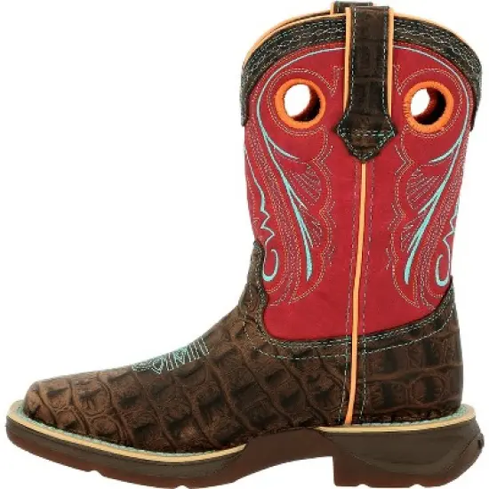 Lil' Rebel by Durango Kids Gator Emboss Red Western Boot, DBT0233, Red image {4}