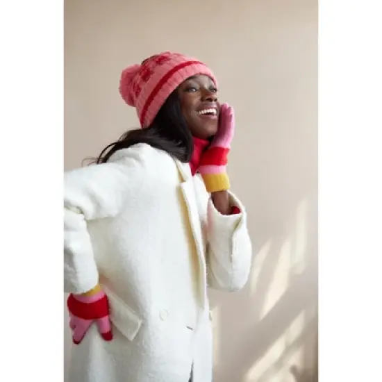 Shiraleah Zoey Pink and Red Plaid Knit Beanie image {1}