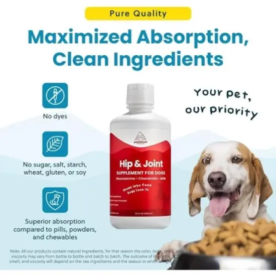 Liquid Glucosamine for Large Dogs , 1600mg Glucosamine Chondroitin MSM, Hip & Joint Supplement , Liquid Arthritis Relief & Mobility Support, 32 oz image {6}