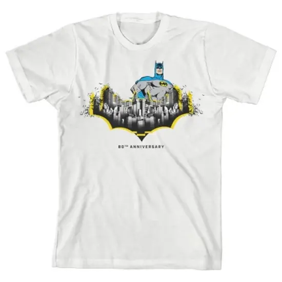 Batman Gotham City Bat 80th Anniversary White T-shirt Toddler Boy to Youth Boy image {2}