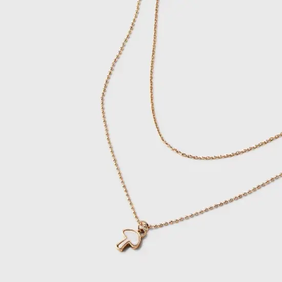 Ball Chain with Semi-Precious Mother of Pearl Mushroom Multi-Strand Pendant Necklace - Universal Thread&trade; Gold image {3}