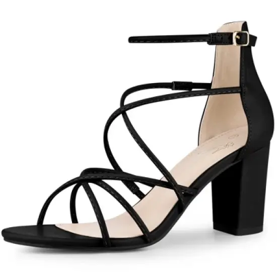 Perphy Crisscross Strappy Strap Chunky Heels Sandals for Women image {6}