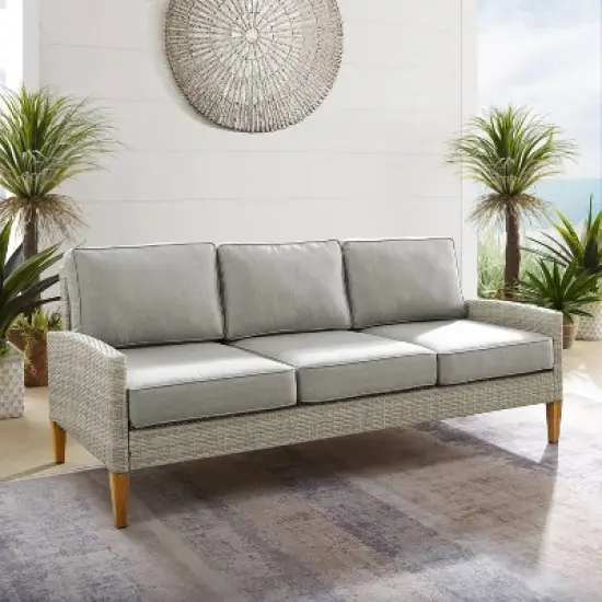 Capella Outdoor Wicker Sofa - Gray/Acorn - Crosley image {4}