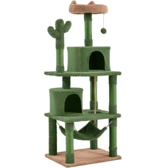 Yaheetech 62.5" H Cat Tree Cat Tower with Natural Sisal for Small- to Medium-sized Cats Green/Brown image {8}