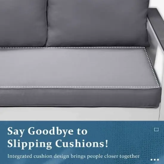 Heynemo 2-Seat Aluminum Outdoor Patio Loveseat Furniture Set With Faux Wooden, Aluminum Sofa Chair Conversation Furniture With Cushions image {6}