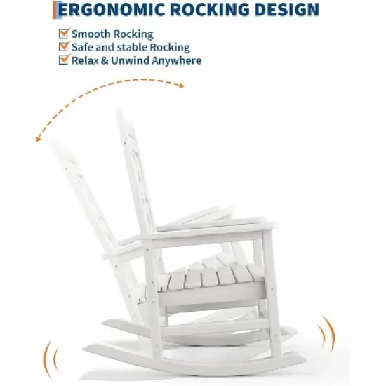Outdoor Adirondack Rocking Chair, All Weather HDPE Fire Pit Chair with Wide Back, 380LB Weight Capacity Outdoor Lounger Rocking Fire Pit Chair White image {2}