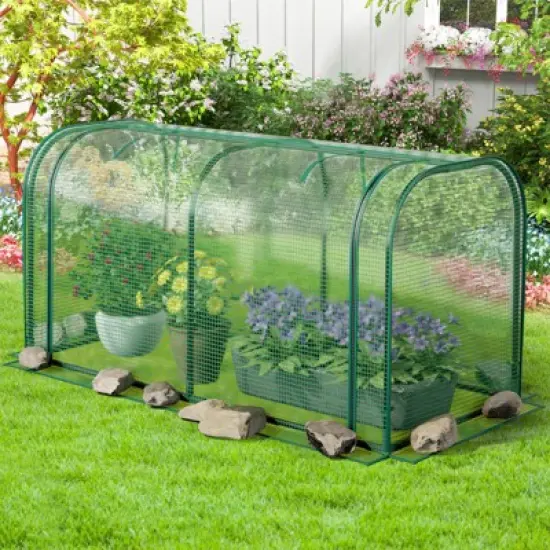 Tangkula Raised Garden Bed with Greenhouse Waterproof Sun-Protective Green Hot House image {1}